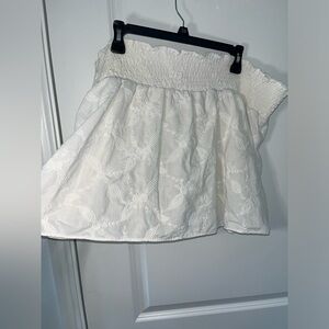 Hinge Needlepoint Embroidery Cotton Lined Ruched Stretch Waist MiniSkirt Size 1